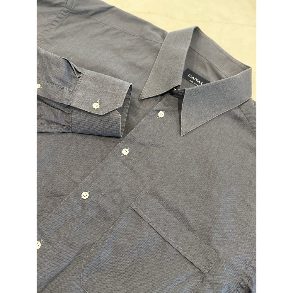 Canali Mens Made in Italy Charcoal Grey Long Sleeve Shirt Button Up Size XL